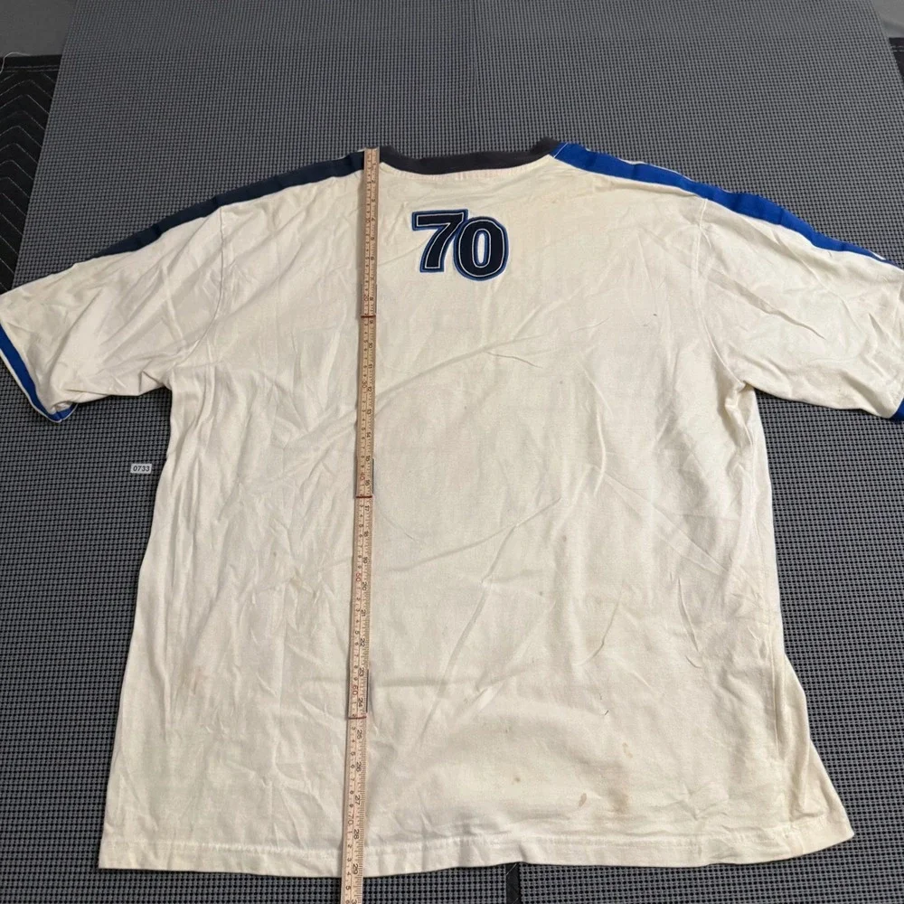 Brooklyn Express NY 70 Mens T-Shirt Large Cream Blue Ringer Jersey Style Vintage